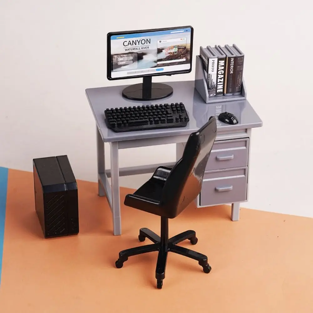Cute 1/12 Dollhouse Miniature Computer Mini 1:12 Keyboard Chair Desk Kit Micro Scene Props Home Study Room Furniture Decor