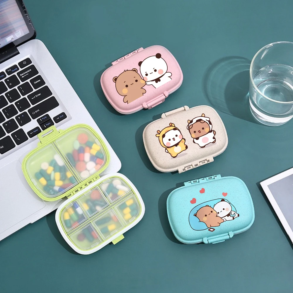 Bubu Dudu Portable Pills Organizer Case  Yier Bear Panda 8 Grids PillBox Tablet Storage Container Travel Pill's Box Pill Case
