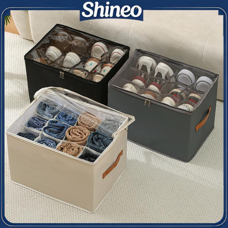 SHINE Organizador De Armazenamento De Sapatos De Tecido Dobrável , 12 Grades , Tampa De Visão Clara , Fechamento Com Zíp