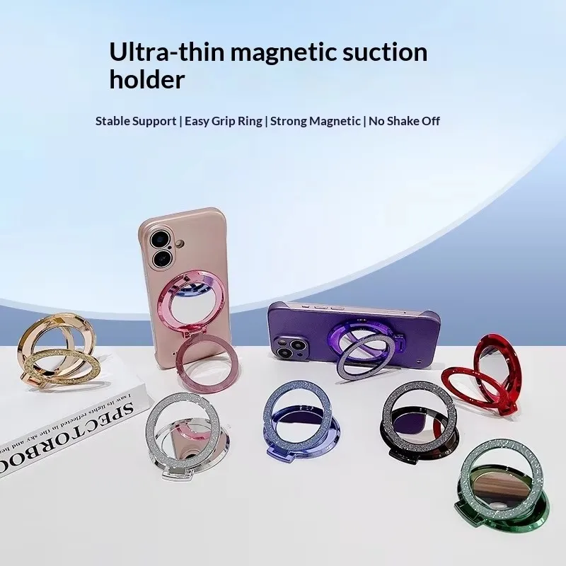 Portable Magnetic Glitter Phone Grip with Sticky Adhesive Stand Vanity Tool Girls Women On-the-Go Makeup Selfie Travel Essential