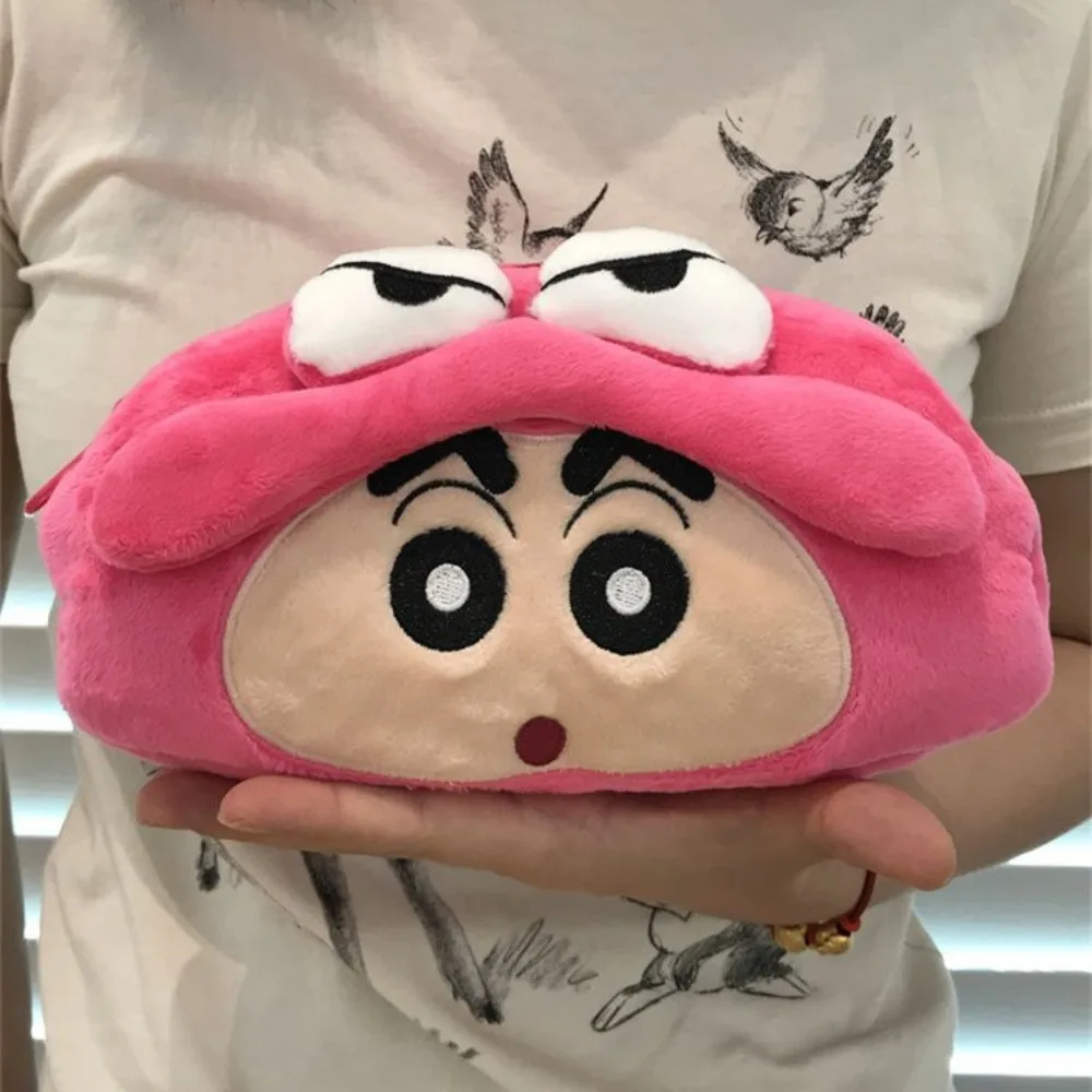 Plush Crayon Shin Chan Pen Bag Cute Cartoon Large Capacity Stationery Pen Bag Storage Bags Portable Makeup Bag Girl's Gifts Toys