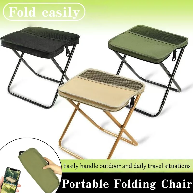 Outdoor Portable Folding Chair Equipped With a Mesh Bag And Zipper Bag A Backrest Fishing Chair Suitable For Camping Travel Use