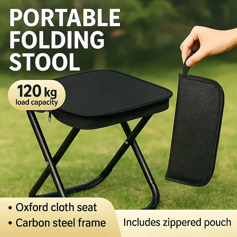 Portable Folding Stool for Camping Picnic Fishing Lightweight Durable Iron Frame Compact