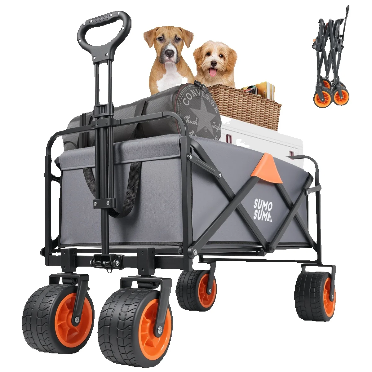 120L Foldable Handcart Outdoor Cart With Cup Holder Portable Beach Grass Camping Cart, Storage Cart ,150kg Load Capacity