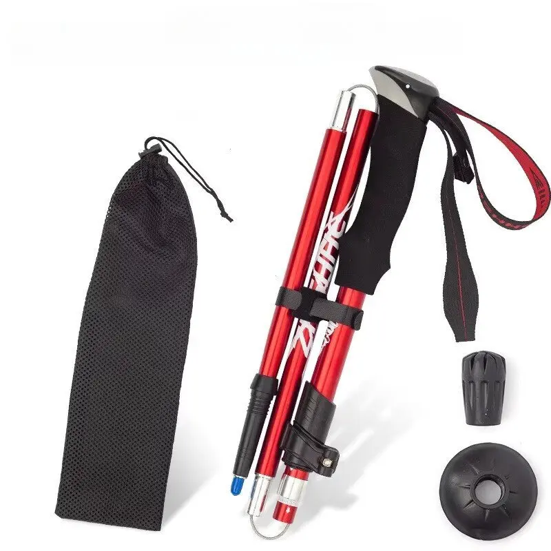 1 Pair Adjustable Ultralight Folding Trekking Poles, Aluminum Alloy Hiking Sticks for Camping Mountaineering Backpacking Walking