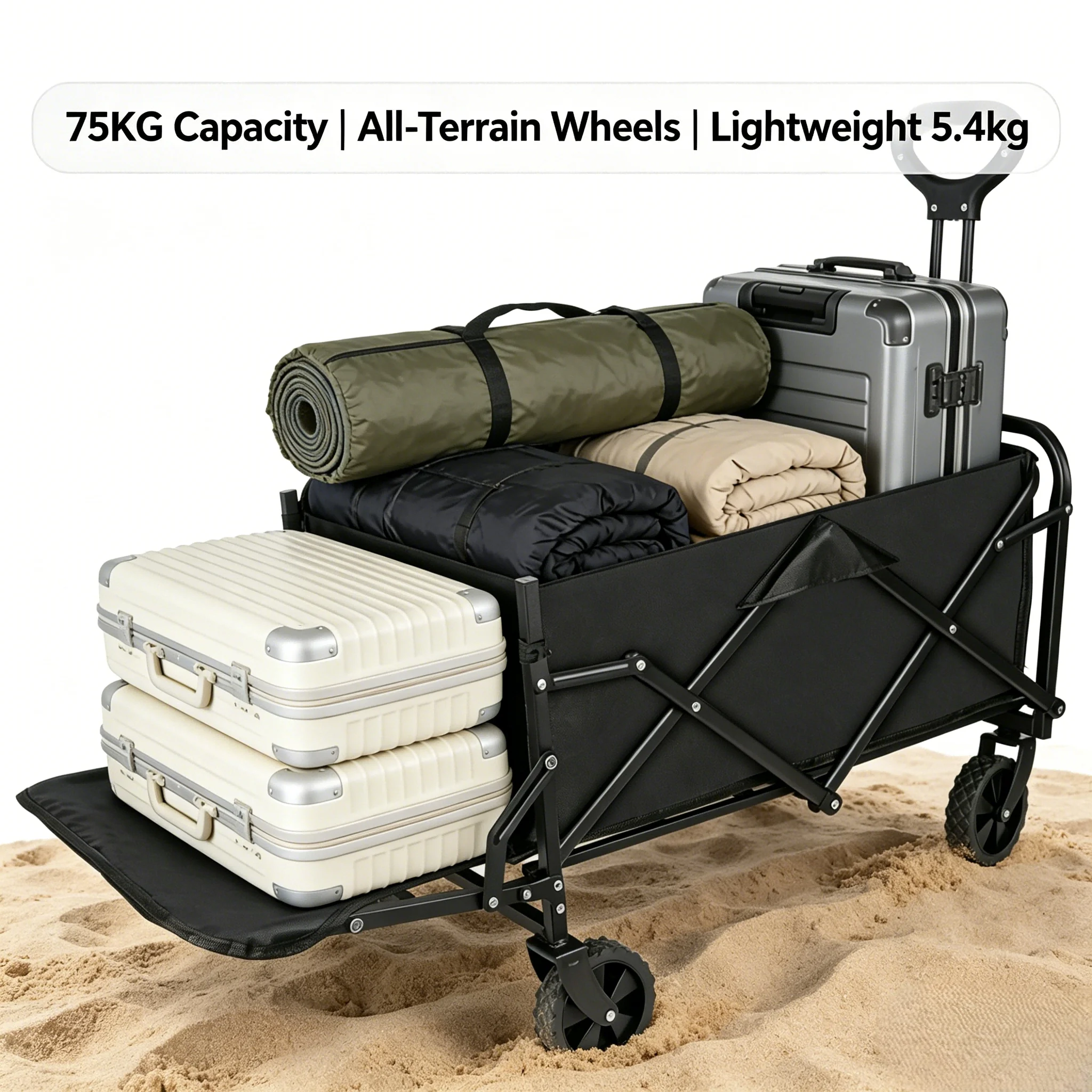 Foldable Handcart Cart Garden Trolley with Extra Storage Portable Wagon Ourdoor Trolley for  Garden Beach Camping Shopping
