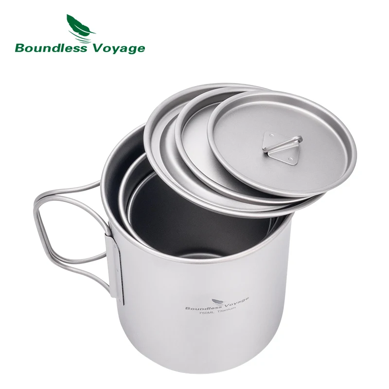 Boundless Voyage Titanium Camping Cup with Lid Stackable Mug Travel Tableware Portable Cookware for Backpacking, Hiking, Home