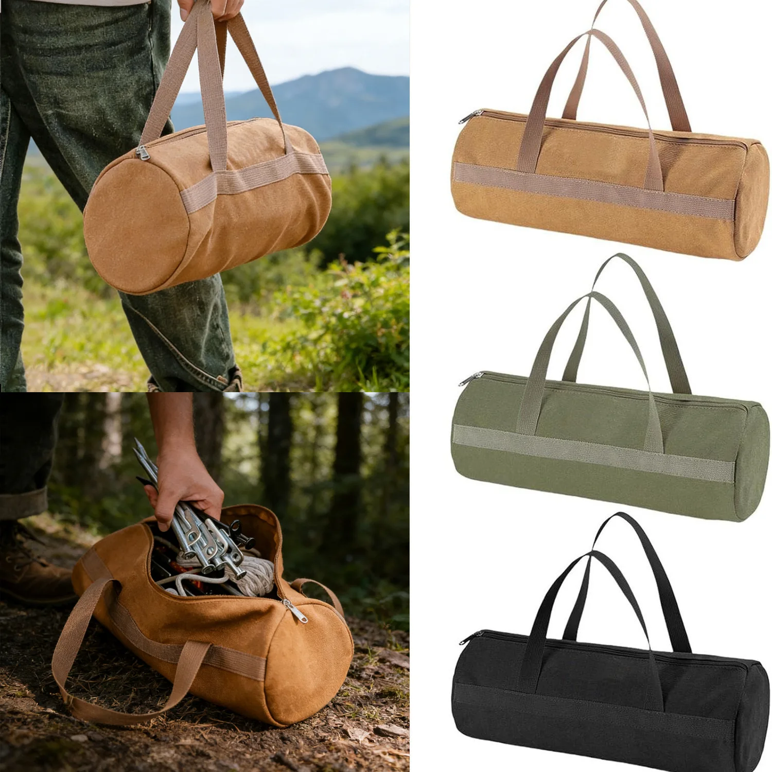 Tent Stake Storage Bag Heavy-Duty Canvas Tool Bag With Zipper Organizing Tent Pegs And Camping Hammer Gear For Campers