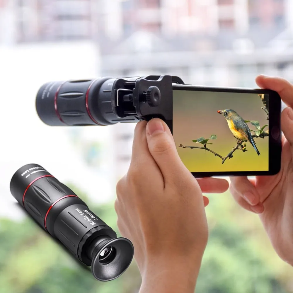 APEXEL Telescope Zoom Lens Optic 18x25 Monocular + Mini Selfie Tripod for IPhone Samsung Other Smartphones Travel Hunting Sports