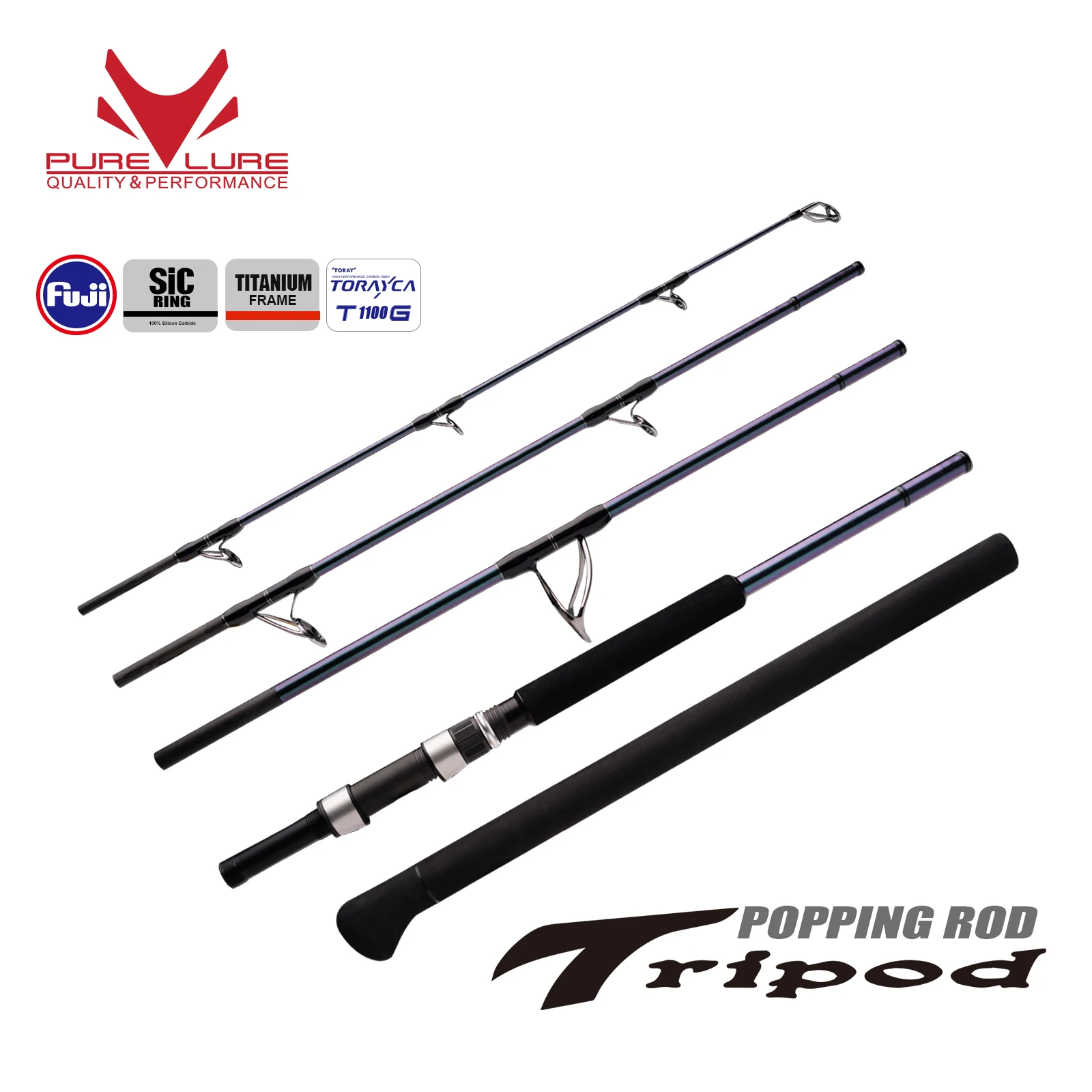 PURELURE New Tripod Popping Fishing Rod 2.49m Big Game Tuna GT Sea Fishing Lure 150g with FUJI SIC Guide HH Power