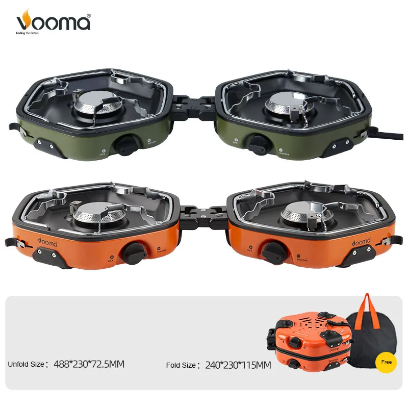 Dual Flame Portable Camping Stove 2 Burner Adjustable Windproof Gas Cooker System Picnic Hiking Backpacking Gear with Tactical C