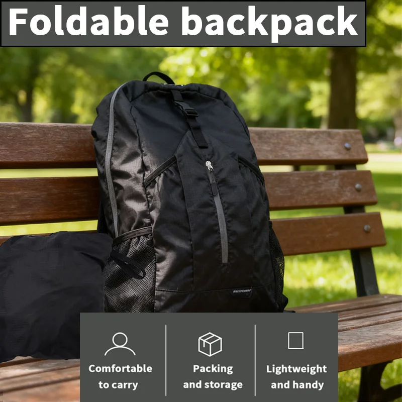 Black Portable Foldable Backpack Ultralight Lightweight  Travel Hiking Camping Outdoor Sports Daypack Rucksack