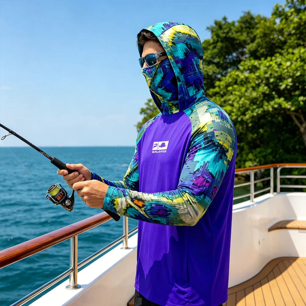 Long Sleeve Fishing Shirts UPF 50+ Sun Protection Fishing Hoodies Breathable Quick Dry Fishing Wear for Men Outdoor Fishing