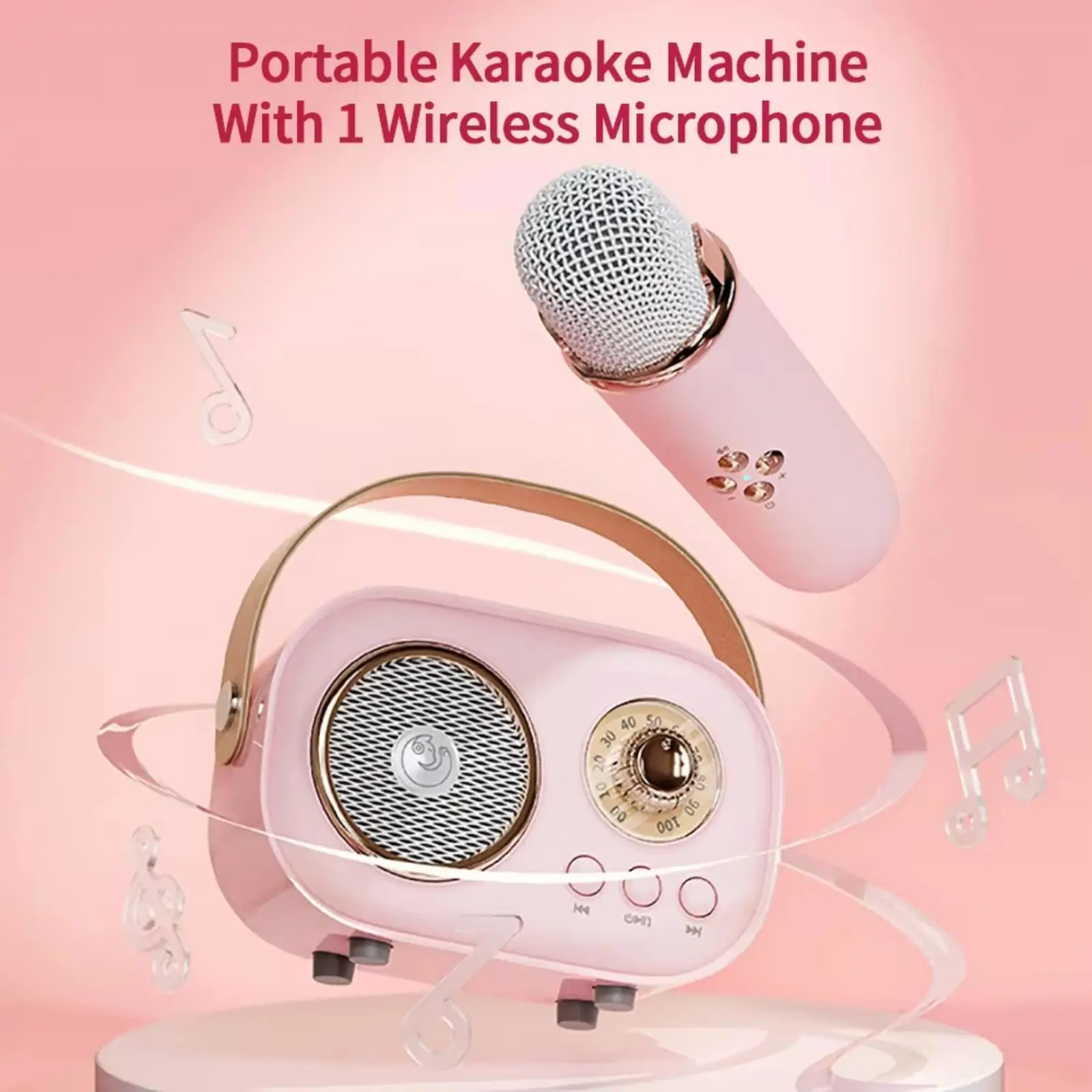 Retro Karaoke Bluetooth Speaker Model C20 Plus portable with 2 wireless microphones 52mm 4Ω 5W speaker 7.4V 1000mAh battery