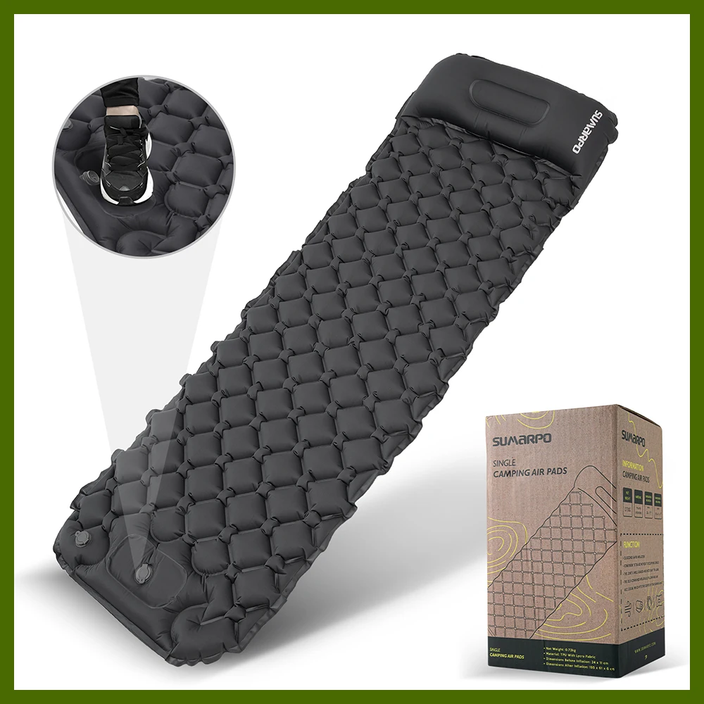 Camping Sleeping Pad, 25s Fast Inflation with Foot Pump, Waterproof Ultralight Sleeping Mat, 4-Season Backpacking, Hiking, Tent,