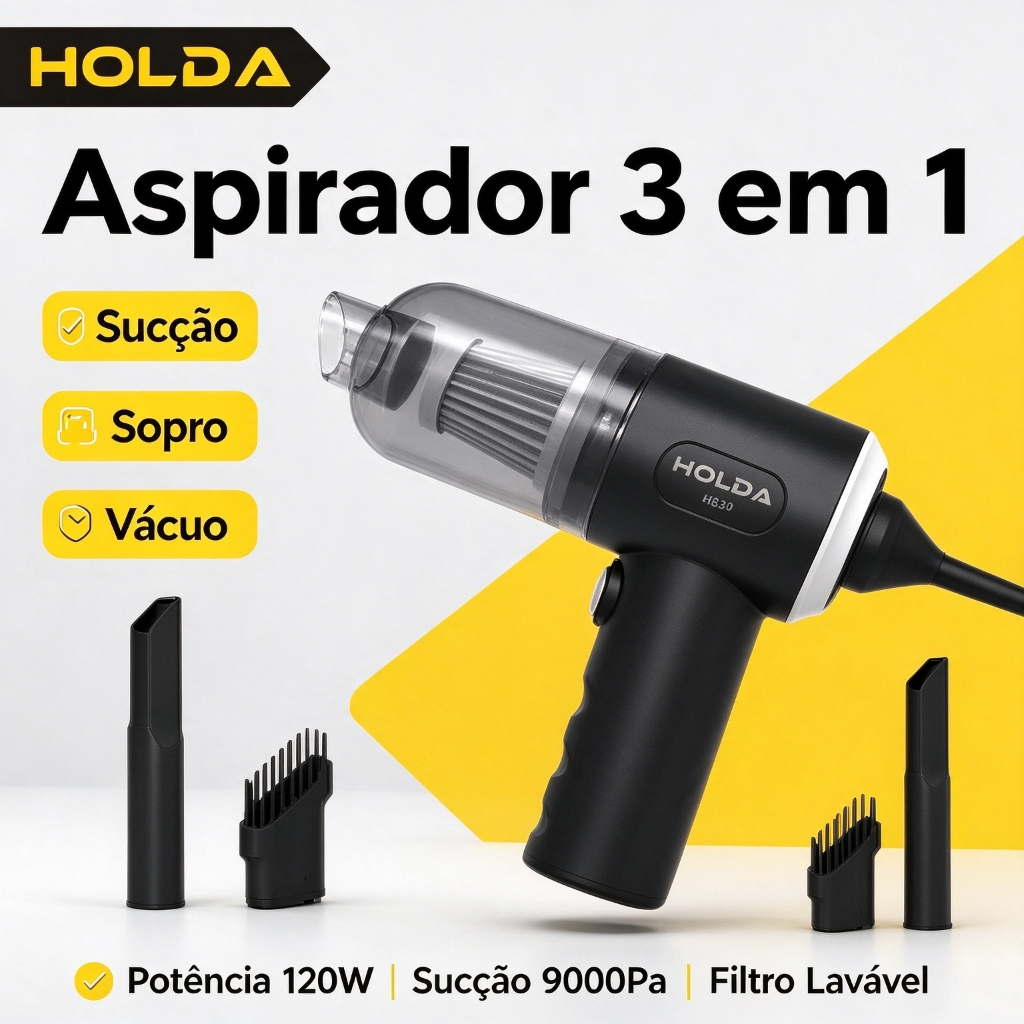Aspirador de Pó Portátil 120W Sem Fio 3 em 1 USB com Sopro e Vácuo para Carro Casa e Escritório
