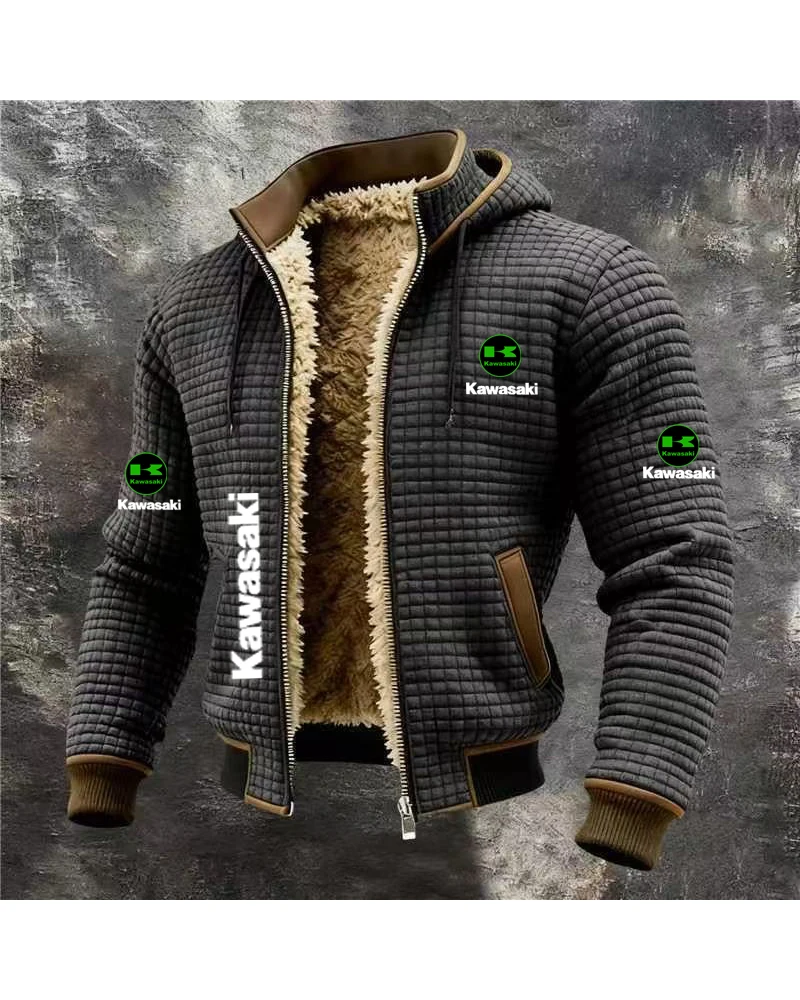 2026 new Kawasaki autumn and winter plus plush thick men's digital leisure beautiful printed jacket hooded jacket