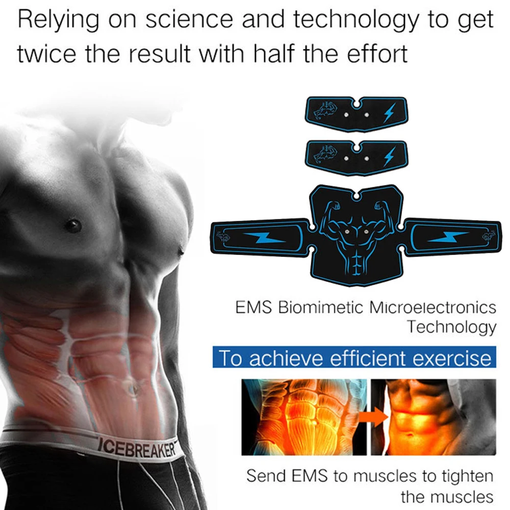 ABS Body Building Fitness Equipments Electric Muscle Toner Machine Wireless Toning Belt Home Gym EMS Fat Burning USB Charging