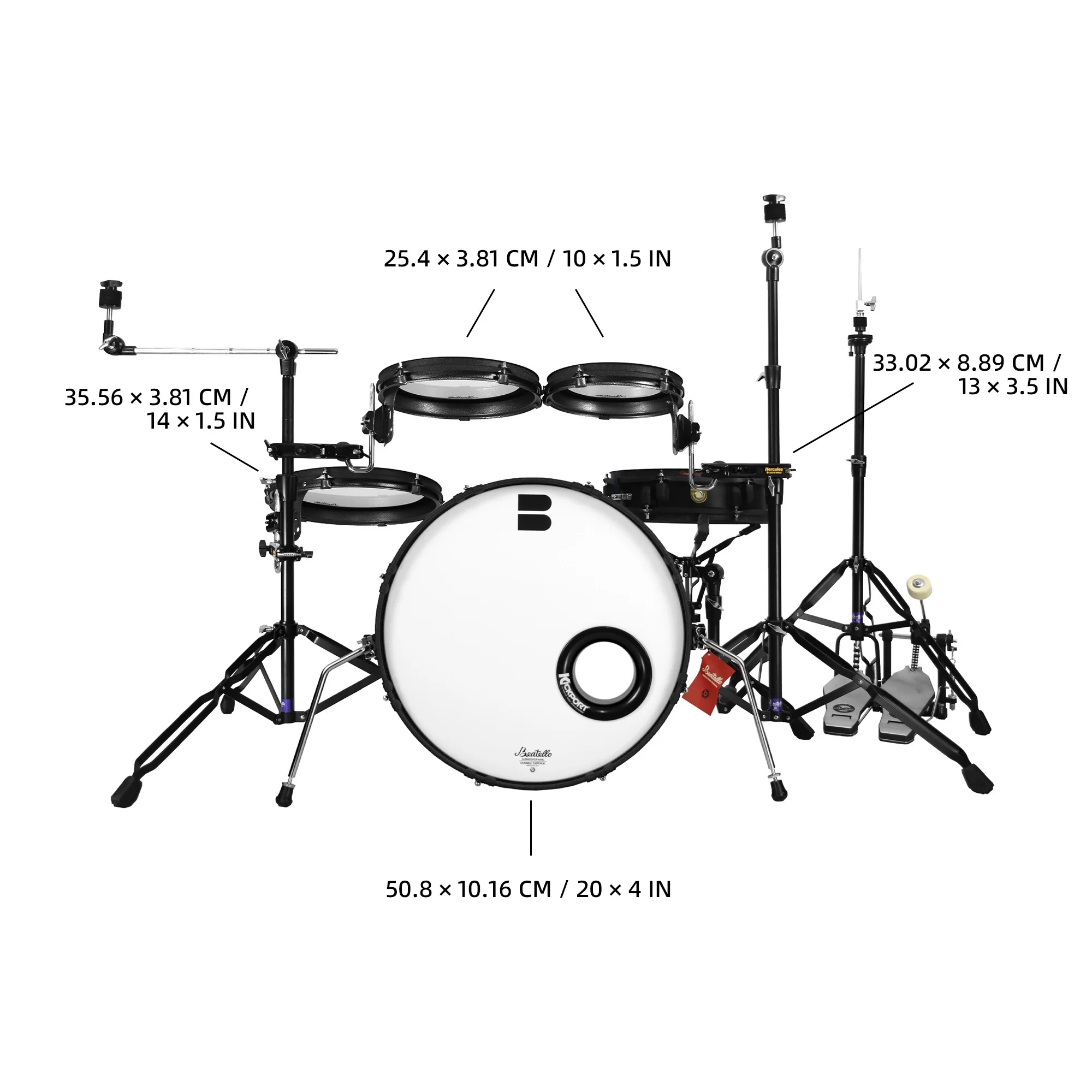 JBK Pad Drums Set Professional Percussion Low Frequency 5 Piece Drum Portable Tablet Pad Suitable for Travel Performances