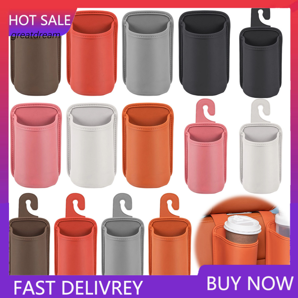 Car Seat Side Organizer Portable Door Storage Faux Leather Cup Holder Wide-mouth Clip Drink for Back Headrest – for Wa