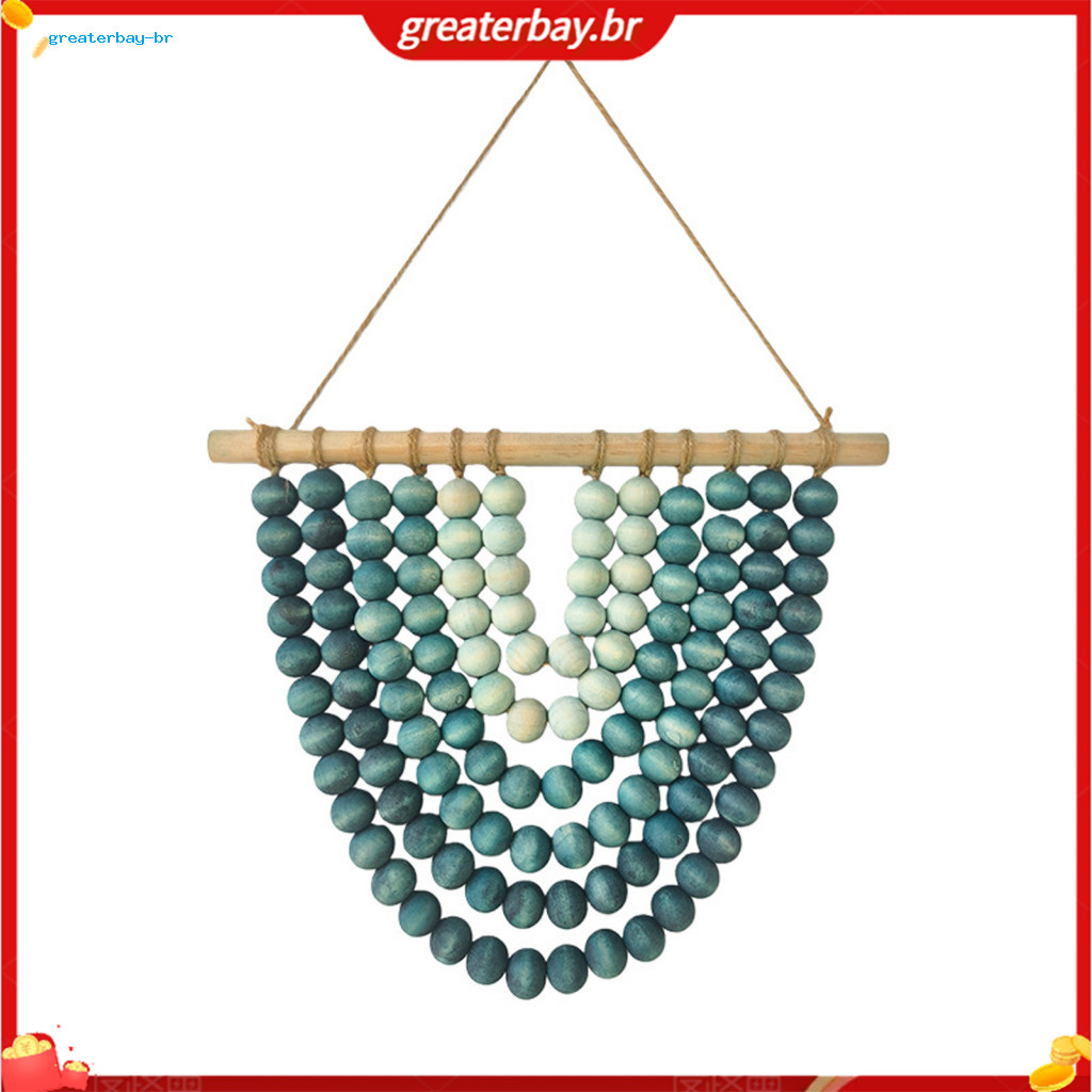 Boho Chic Wooden Beads Garland Wall Hanging Natural Rustic Home Decor for Living Room Bedroom Nursery Apartment Dorm in