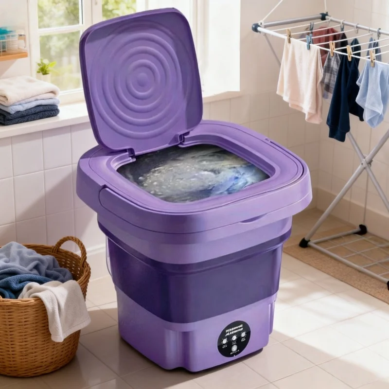 8L Portable Compact Folding Washing Machine with Timed Spin Dry Function for Socks, Underwear, Automatic Washing Machine
