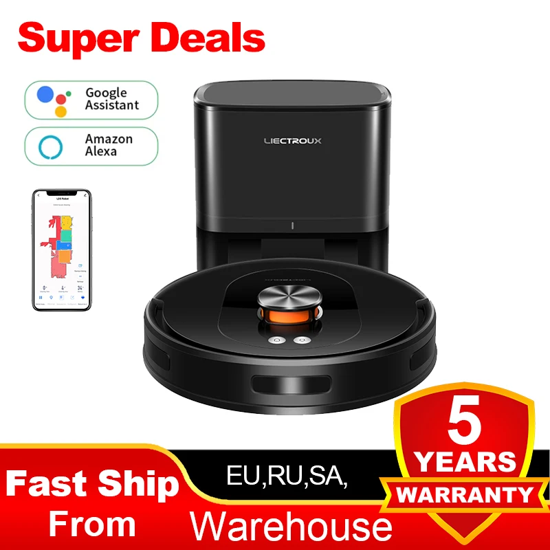LDS Robot Vacuum Cleaner & Mop Liectroux T9 Pro,Wet Dry Cleaning,Self Empty,Multi-floor Map,6500Pa,Carpet Boost,Max.175Mins Run