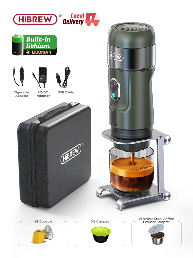 HiBREW Wireless Electric Portable Espresso Coffee Machine for Car & Home Camping Coffee Maker Fit Nespresso Dolce Capsule Powder