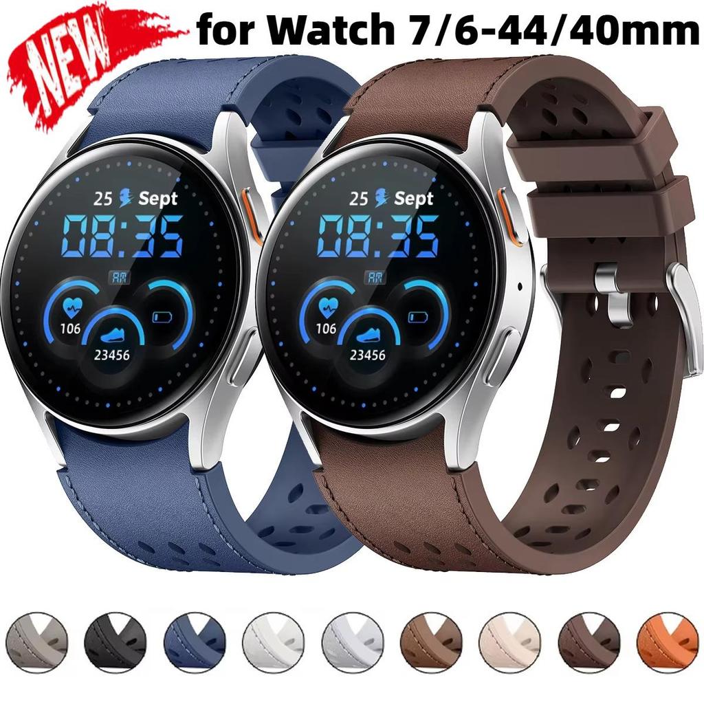 Pulseira De Couro De Silicone Para Samsung Galaxy Watch 7 40/44MM 6 5 4 44MM 40MM Esportiva Respirável 5Pro 4/6Classic 7