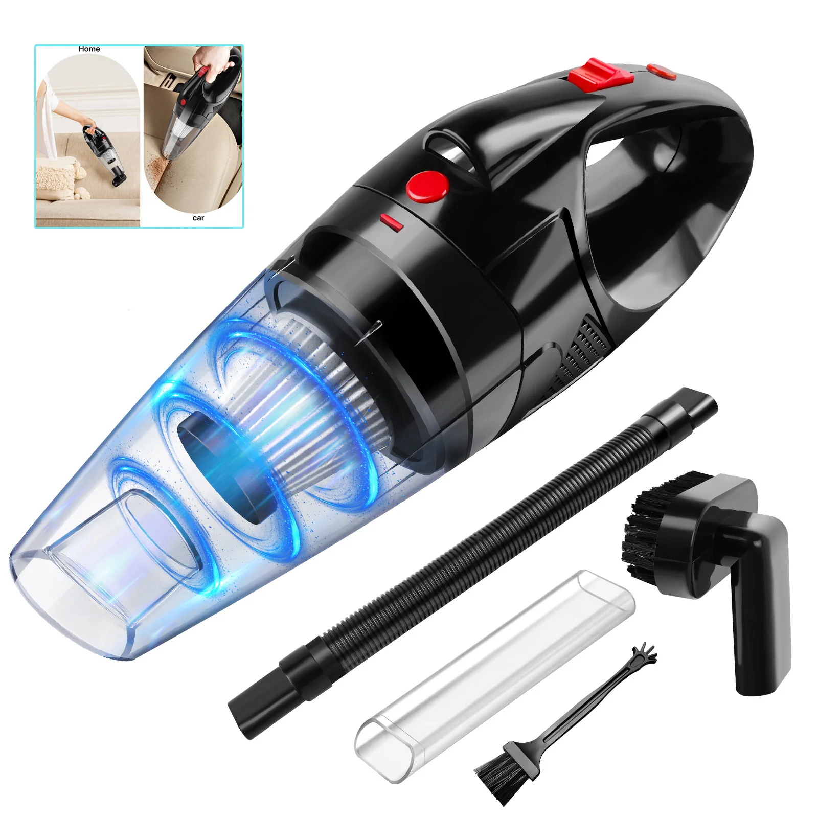Portable Wireless Car Vacuum Cleaner ,Cordless USB Charging Small Car Household Vacuum Cleaner with Led Light & HEPA Filter