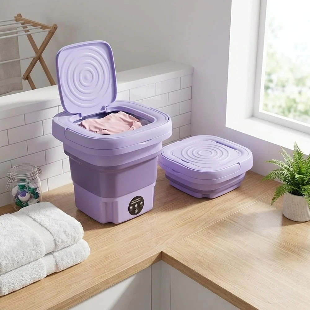 8L Foldable Portable Mini Washing Machine Space-saving Deep Cleaning Classified Washer for Underwear Socks Small Items Home Trav