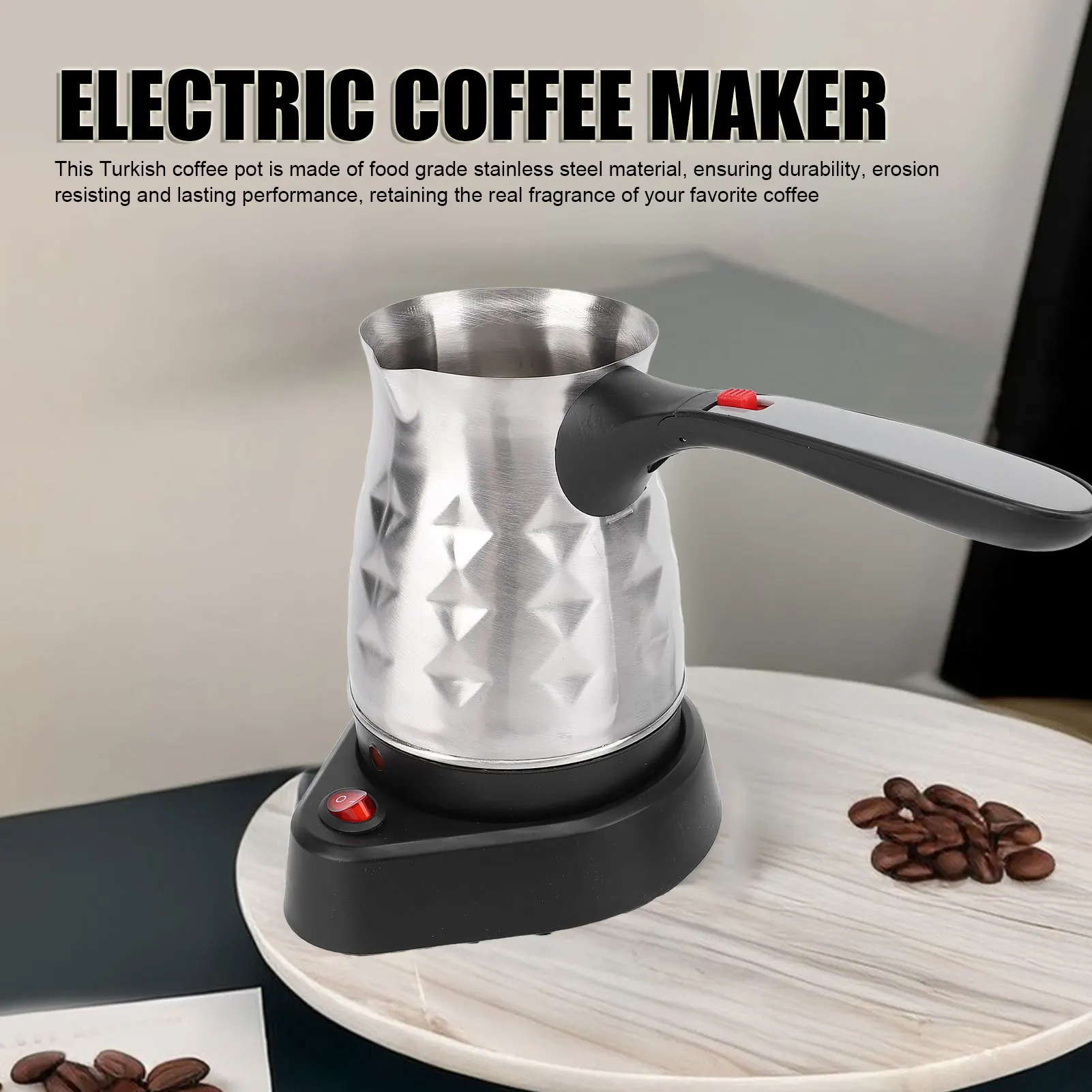 Electric Turkish Coffee Maker with Anti Scald Handle 500ML Capacity 600W Fast Heating Stainless Steel Coffee Pot for Home