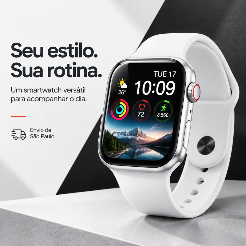 Envio de São Paulo 2026 Novo Smartwatch W9 45mm, iOS & Android, Design Refinado, Multifuncional, Tela Tátil HD