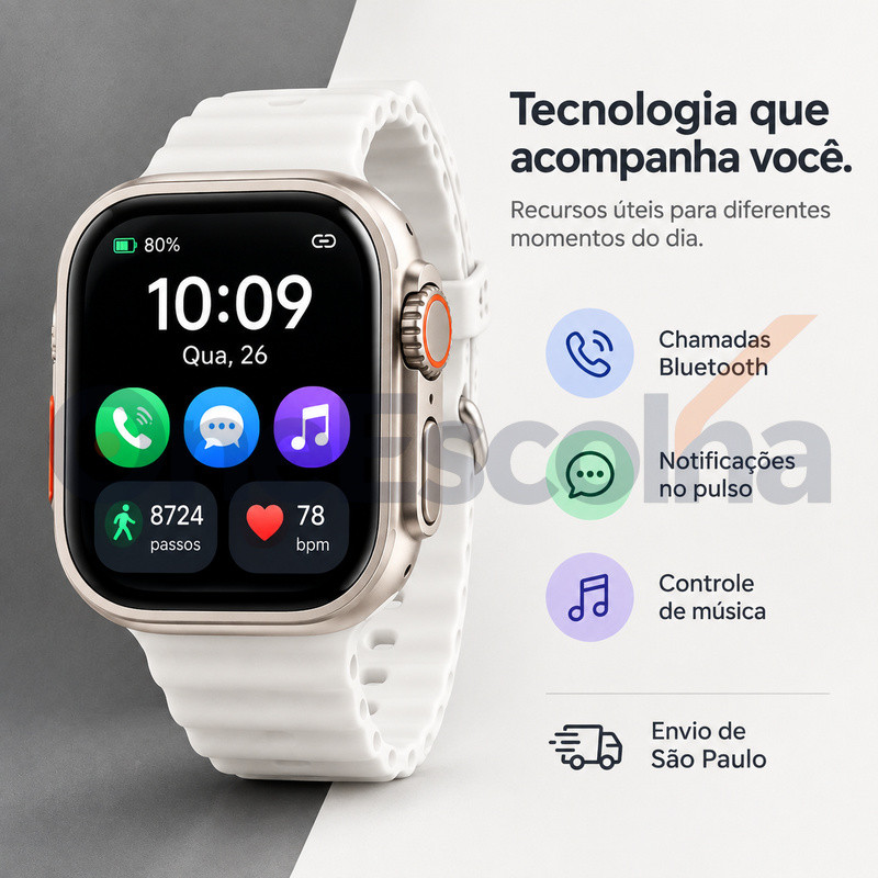 Envio de São Paulo Modelos com: [7 Pulseiras+] Smartwatch com Pulseiras para Trocar, iOS & Android, Design Refinado