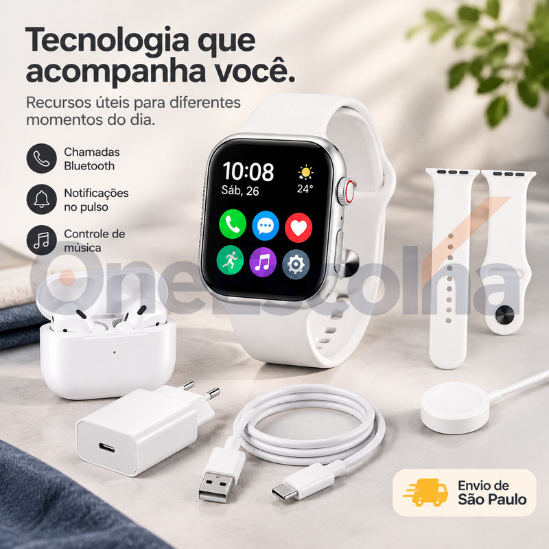Envio de São Paulo Kit opcional: Fones de Ouvido + Smartwatch em Kit, iOS & Android, Uso Cotidiano, Tela Tátil HD