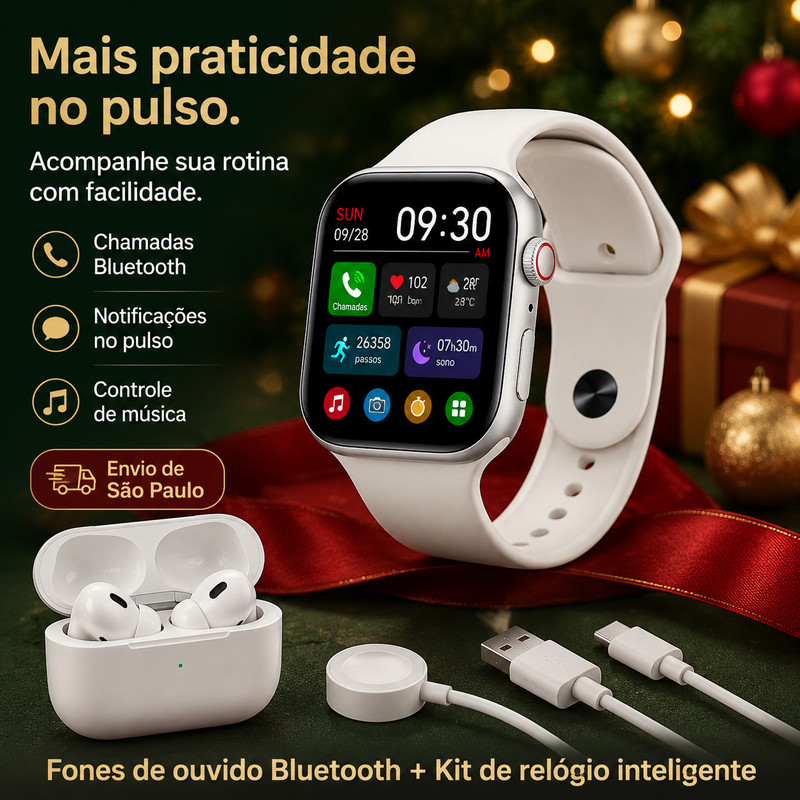 [OneEscolha] Smart Watch [7 pulseiras] ou fones de ouvido Bluetooth, para Android & iOS, HD Relógio inteligente
