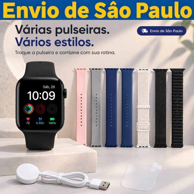 [7 Pulseiras+] Smartwatch Tela Tátil HD, Registro de Movimento, iOS & Android, para Uso Diário Relógio inteligente