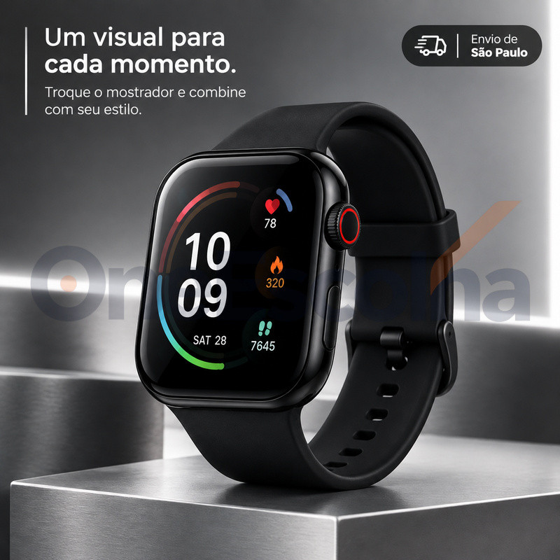 [OneEscolha] Relógio Inteligente W9 45mm Kit com 2 Pulseiras, Multifuncional, Chamadas Bluetooth, iOS & Android