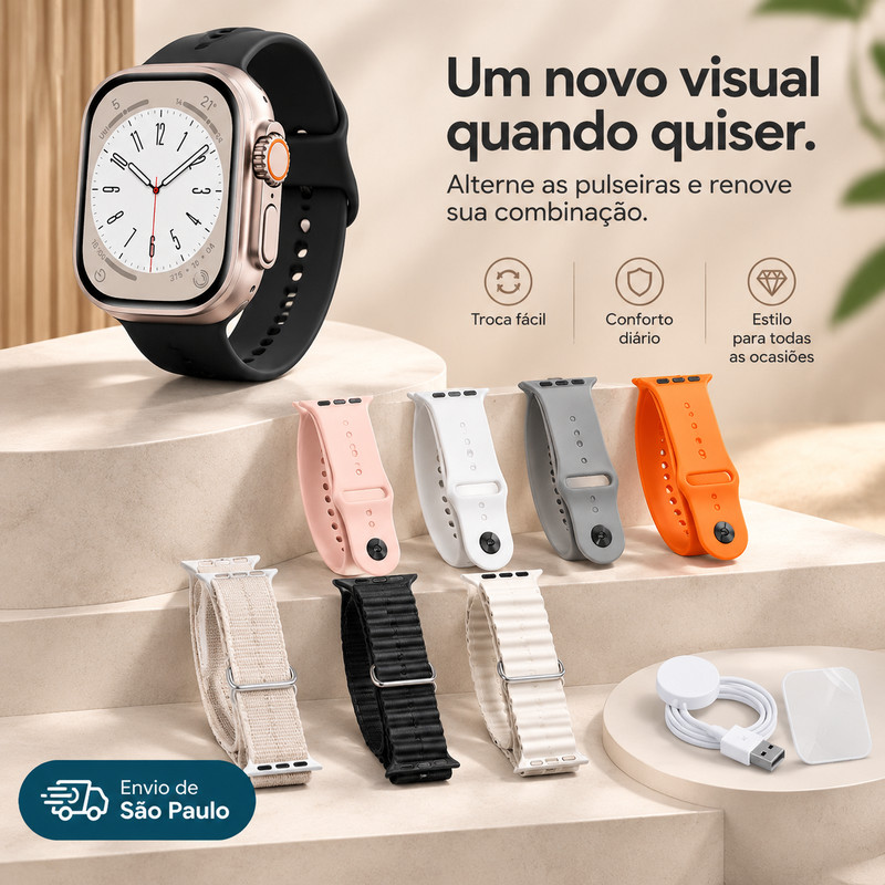 Envio de São Paulo Kit opcional: [7 Pulseiras+] Conjunto com Relógio Inteligente, iOS & Android, Design Refinado