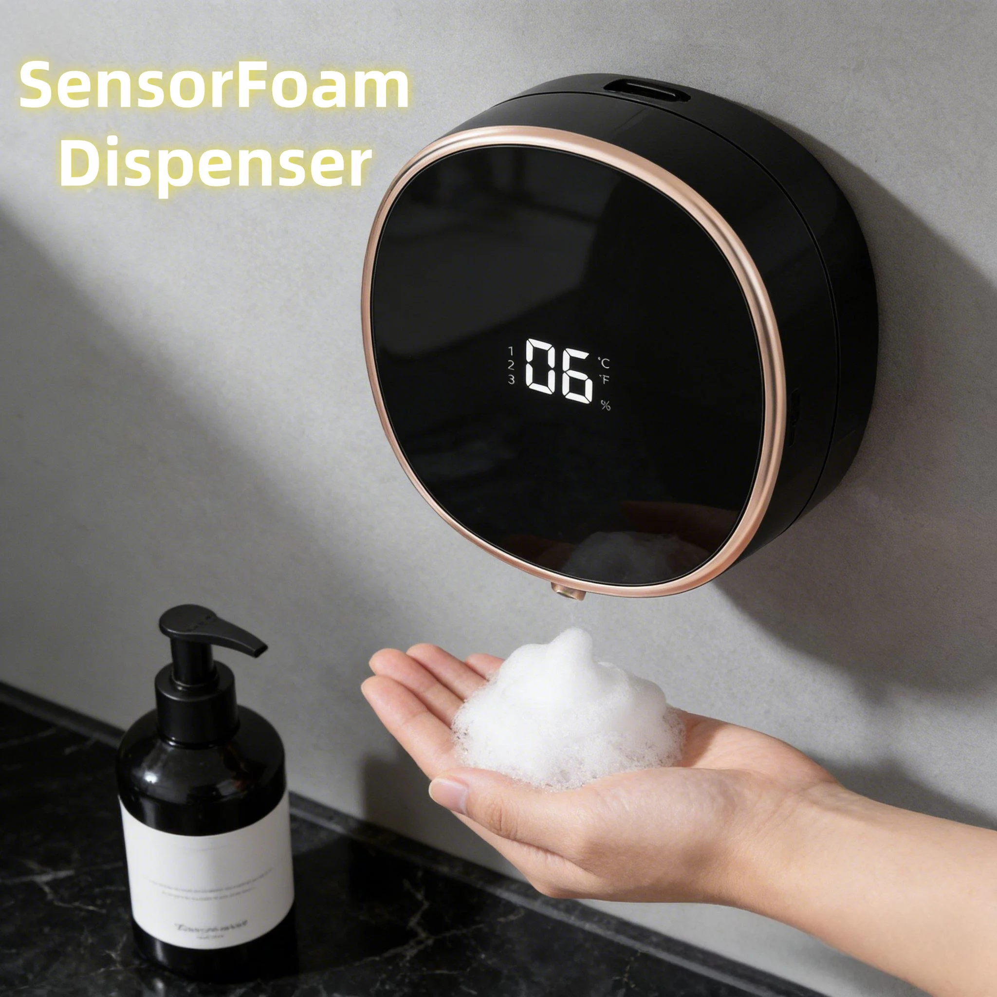 Automatic Soap Dispenser, Touchless Foam Soap Dispenser Wall-Mounted Rechargeable with Digital Display for Bathroom & Kitchen