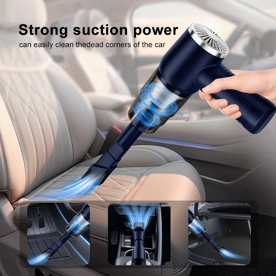 ABS Cordless Handheld Vacuum Cleaner Suction Portable USB Rechargeable Long Mouthpiece Crevice Tool Brush for Cars Offices Homes