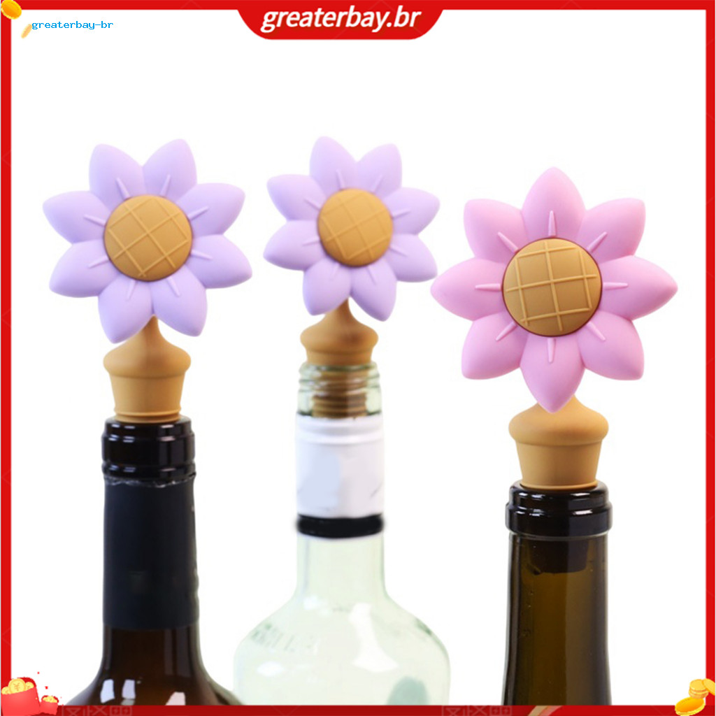 Sunflower Silicone Wine Bottle Stopper Reusable Leak-proof Seal for Red Beer Champagne Decorative Cork for Home Bar Kitc
