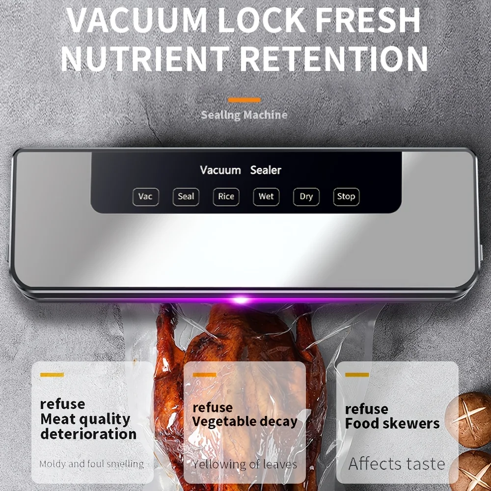 Food Vacuum Sealer Machine 6-in-1, 65KPa Strong Suction, Stainless Steel, Dry/Wet Modes with 20 Bags, Automatic Food Saver