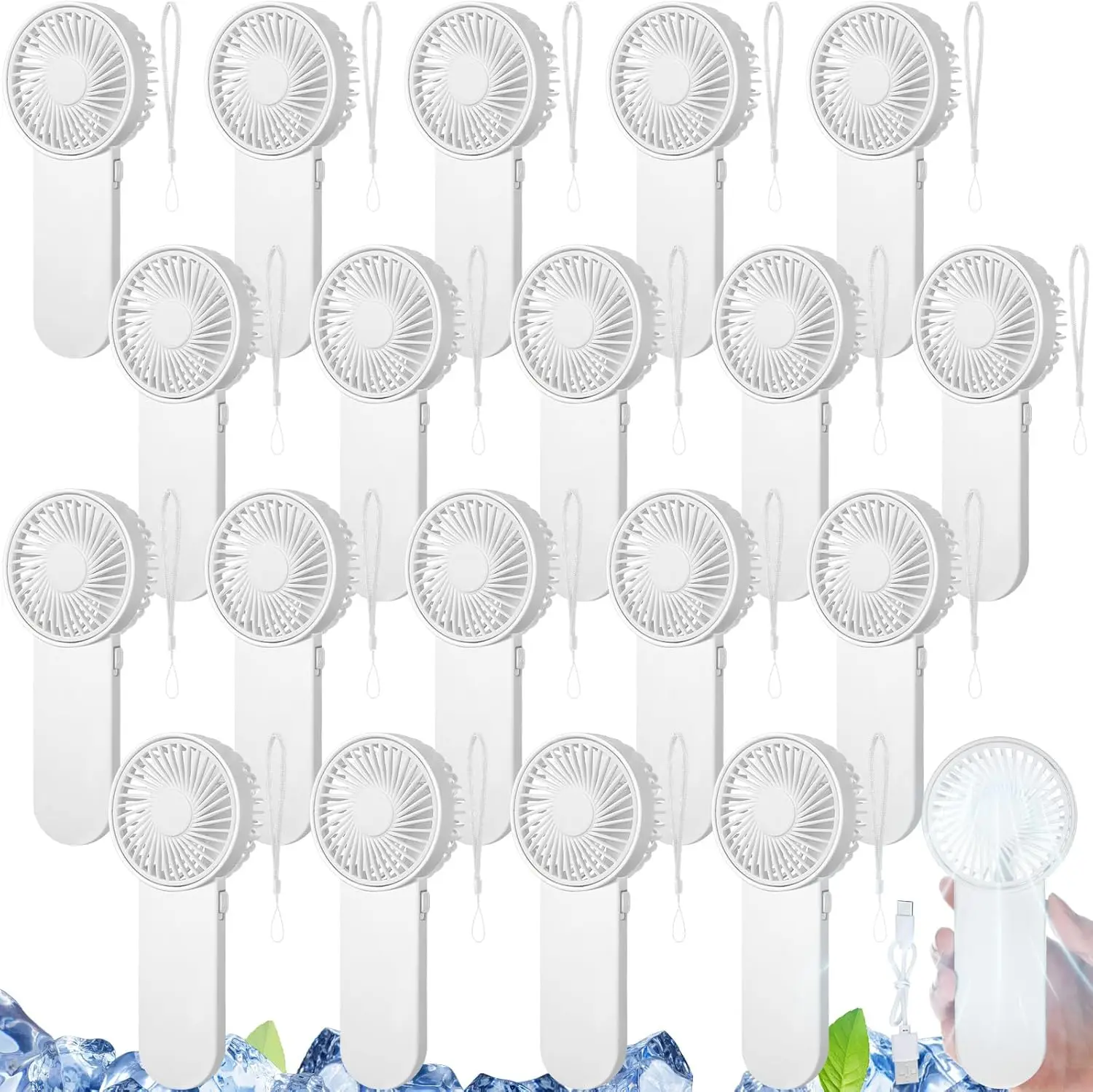 20 Pcs Mini Handheld Fan Portable Battery Powered for Travel Camping Office Summer Cooling Gift White