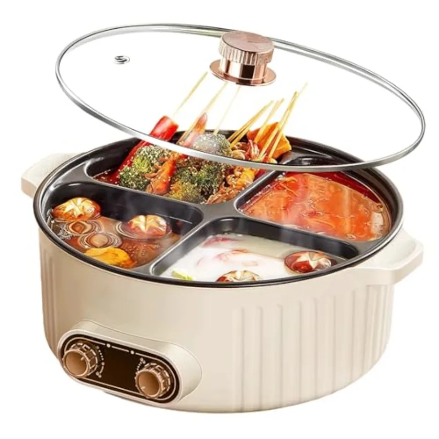 Four Grid Multifunctional Stew Pot Electric Hot Pot with 4 Compartment Divider 6L Large Capacity 1800W Integrated Non-Stick Ele