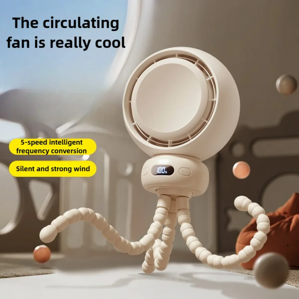 Mini Portable Stroller Fan Rechargeable Brushless Motor with 5 Speed 360° Rotatable Flexible Tripod for Better Car Seat Cooling