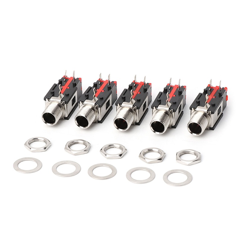 5PCS 6 35mm 1 4 2Pin Fêmea Áudio Estéreo Conector Tomada Fone Ouvido