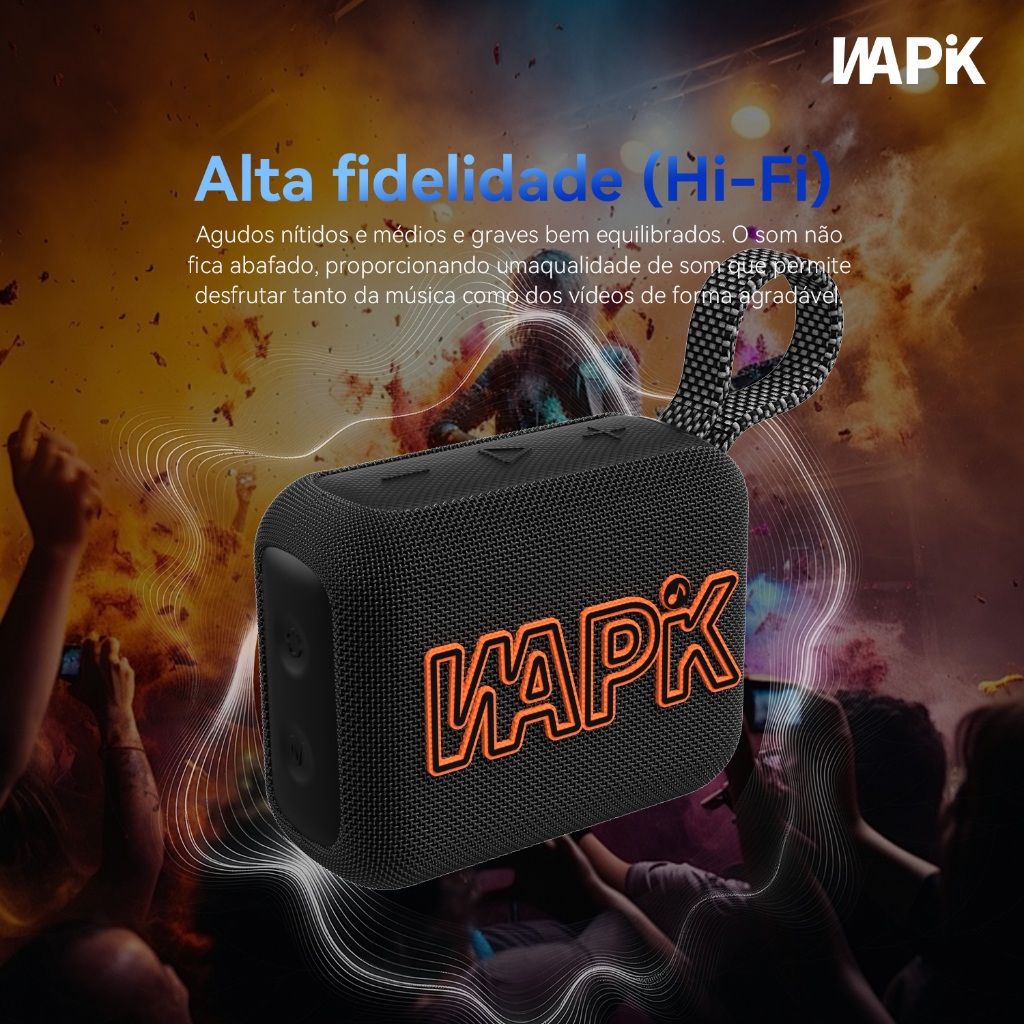 WAPIK Portable Bluetooth Speaker AERO5 Bluetooth 5.4 Compatível Com TF/TWS HIFI Alta Potência de 8W, Altifalante de 45mm