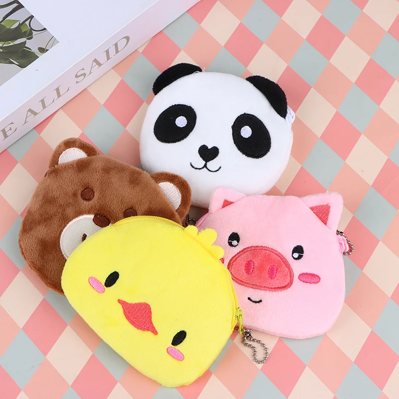Soft Plush Panda Bear Pig Duck Cartoon Women Coin Purse Mini Cute Zipper Girls Coin Wallet USB Cable Bag Key Wallets Accessor