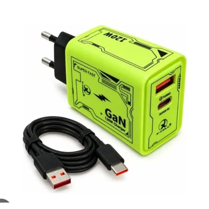 Cargador Rápido GaN 120W com Cabo USB-A para USB-C Super Fast Turbo Verde
